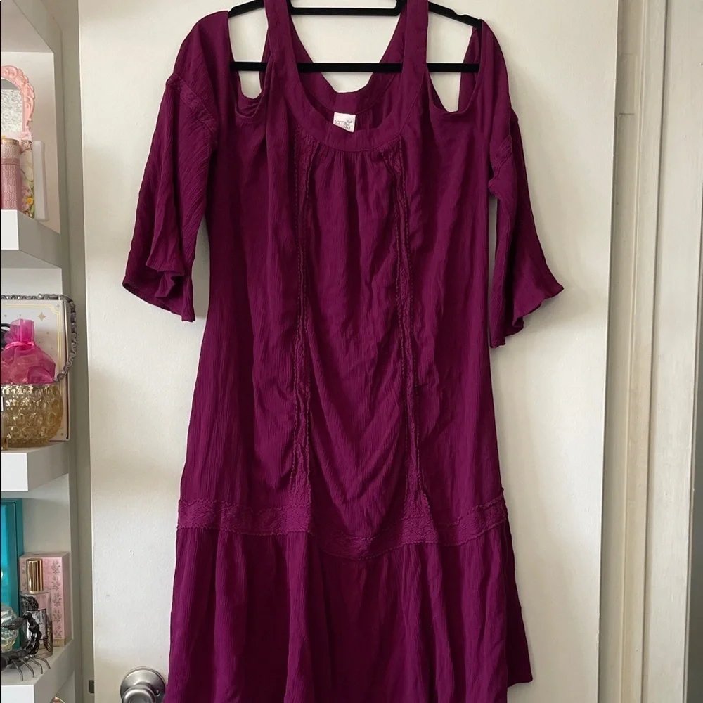 Terra & Sky|Boho Cold Shoulder Tiered Crochet 3/4 Sleeve Dress|1X|EUC - Picture 3 of 11